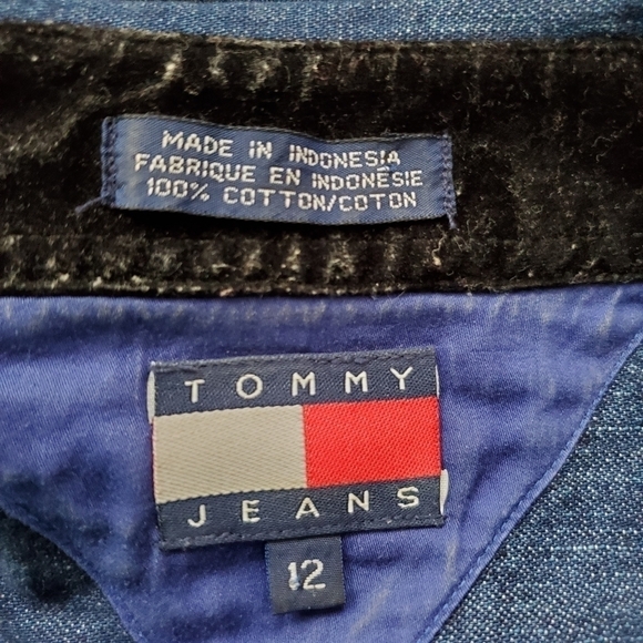 Vintage Tommy Hilfiger Velvet & Denim Snap Button Down Shirt Size 12 - Picture 9 of 10